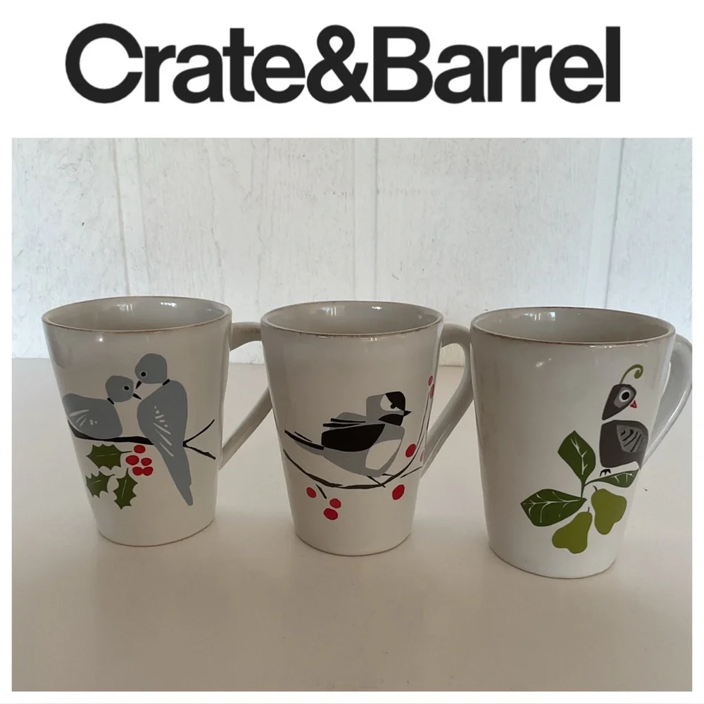Crate & Barrel Marin Winter Birds Mug Set of three